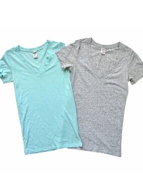 2 Pcs PINK by Victoria’s Secret Short Sleeve Essentials V-Neck Tee / Sleep Shirt